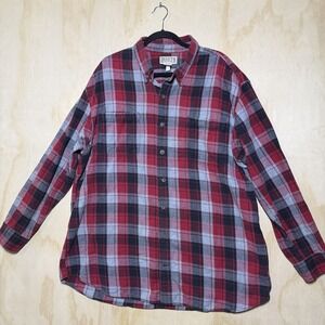 Duluth Trading Flannel Shirt 2XL Tall Red Plaid Button Up Work Heavy Cotton‎